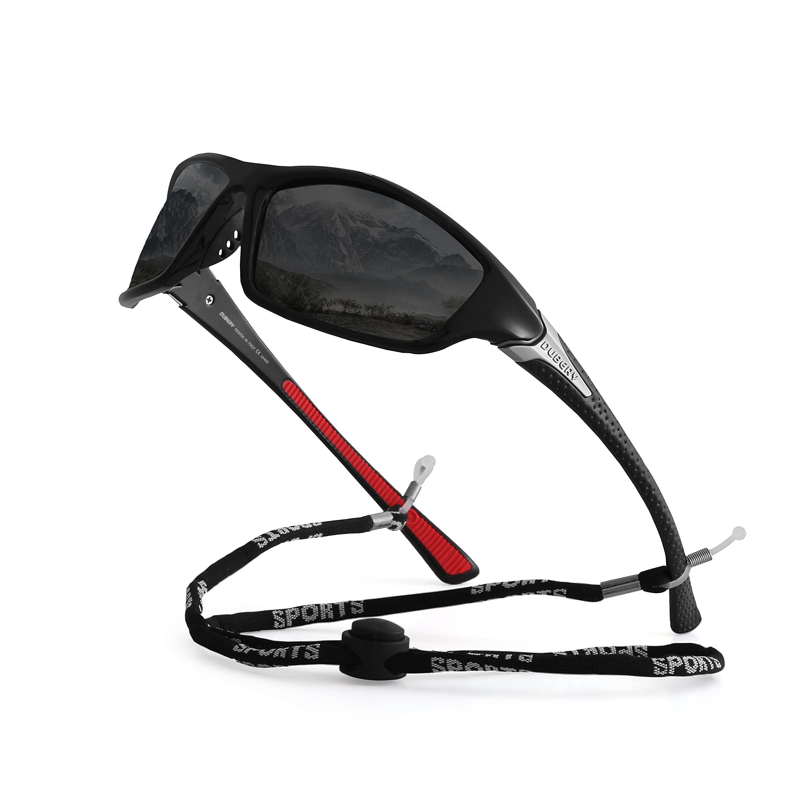 yoofun Polarized Sports Sunglasses for Men Driving Cycling Fishing Sun Glasses 100% UV Protection with Glasses Rope Strap, Black&Silver/Black