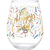 Slant Collections Jumbo Wine Glass Holds a Whole Bottle of Wine Extra Large Stemless Birthday Wine Glass, 30-Ounces, Oh Happy Birthday