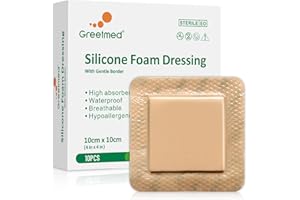 GREETMED Silicone Foam Dressing 4x4 Inch with Border, 10 Pack Adhesive Large Waterproof Bandages for Wound, High Absorbency Big Foam Pad Bandaids, Medical Grade Wound Dressing