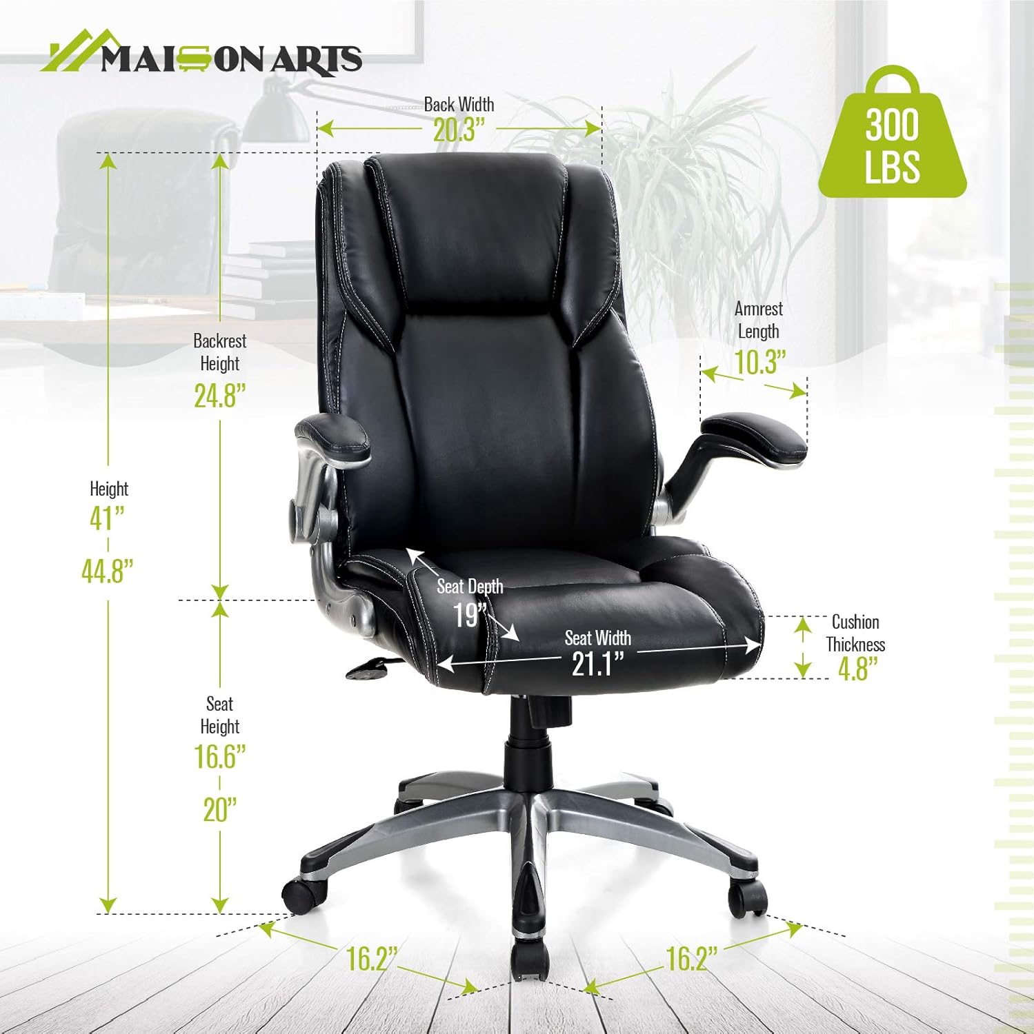 MAISON ARTS Executive Home Office Chair Desk Chair, Ergonomic Adjustable Massage Computer Task Chair with Rocking Function and Flip-up Arms, Black: Kitchen & Dining