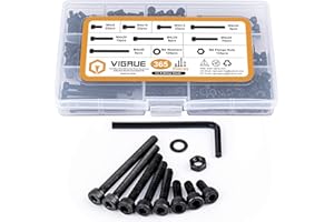 VIGRUE 365PCS M4 Socket Head Cap Screws 12.9 Alloy Steel, M4 x 8/10/12/20/25/30/35/40mm Internal Hex Socket Bolts Nuts Washer Assortment Kit, Black Oxide Finish