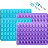 JEWOSTER Gummy Bear Silicone Molds 4 PCS,Non-stick Chocolate Gummy Molds with 2 Droppers Food Grade Silicone Candy Molds