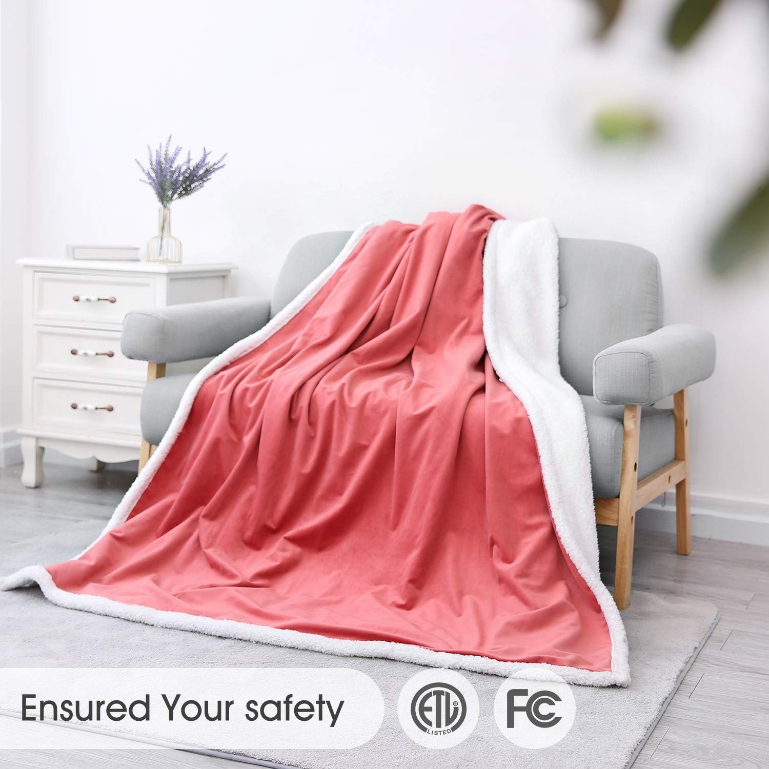 Heated Blanket Electric Throws Lightweight Soft Double-Layer Plush Blanket, 3 Heat Settings, Fast Heating, 2H Auto Off, 50" x 60" Pink, Travel Home Office Use, Machine Washable: Kitchen & Dining