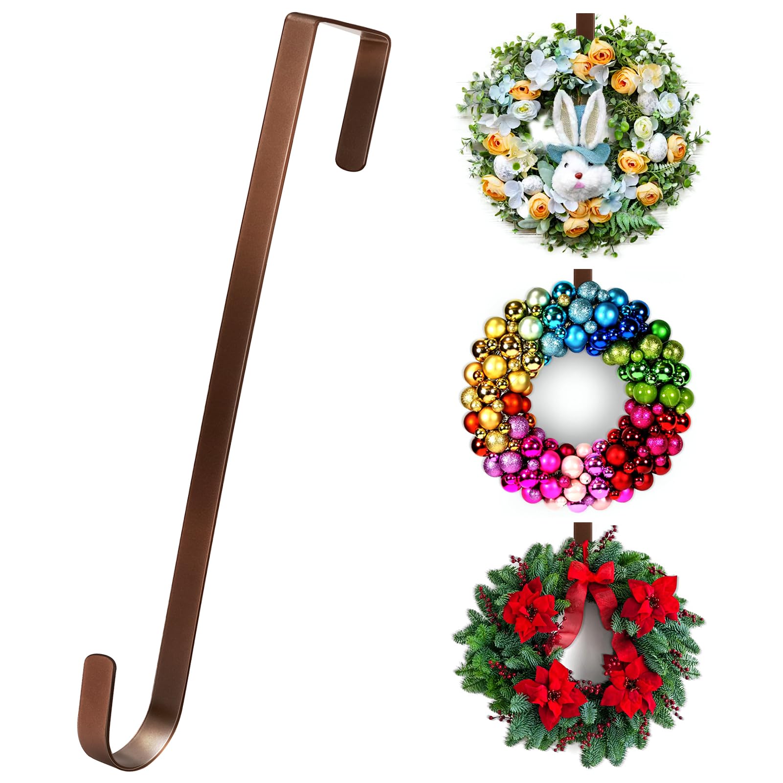 Photo 1 of 12” Wreath Hanger Over the Door Hooks, Non Scratch Wreath Door Hanger Hooks for Hanging Welcome Sign, Metal Wreath Hangers for Front Door Décor, Thin Door Hanger for Easter Halloween Home Decoration