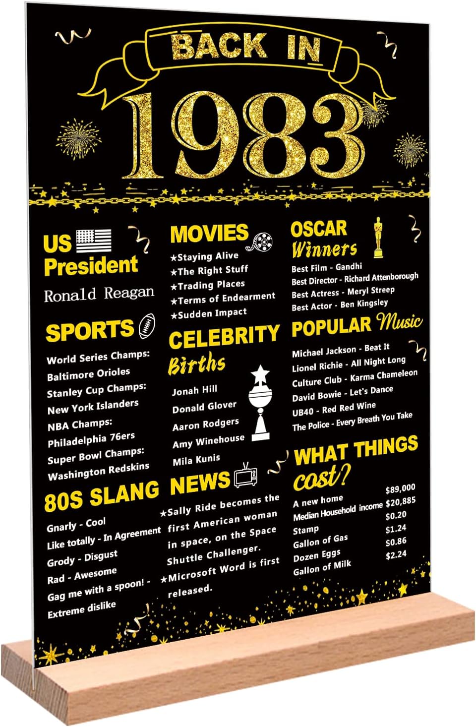 Posters & Prints - DARUNAXY Black Gold 40th Birthday Gift for Men Back in 1983 Poster Acrylic Table Sign with Stand 40 Year Old Birthday Party Supplies Vintage 1983 Display Holder 40 Birthday Party Decorations for Women