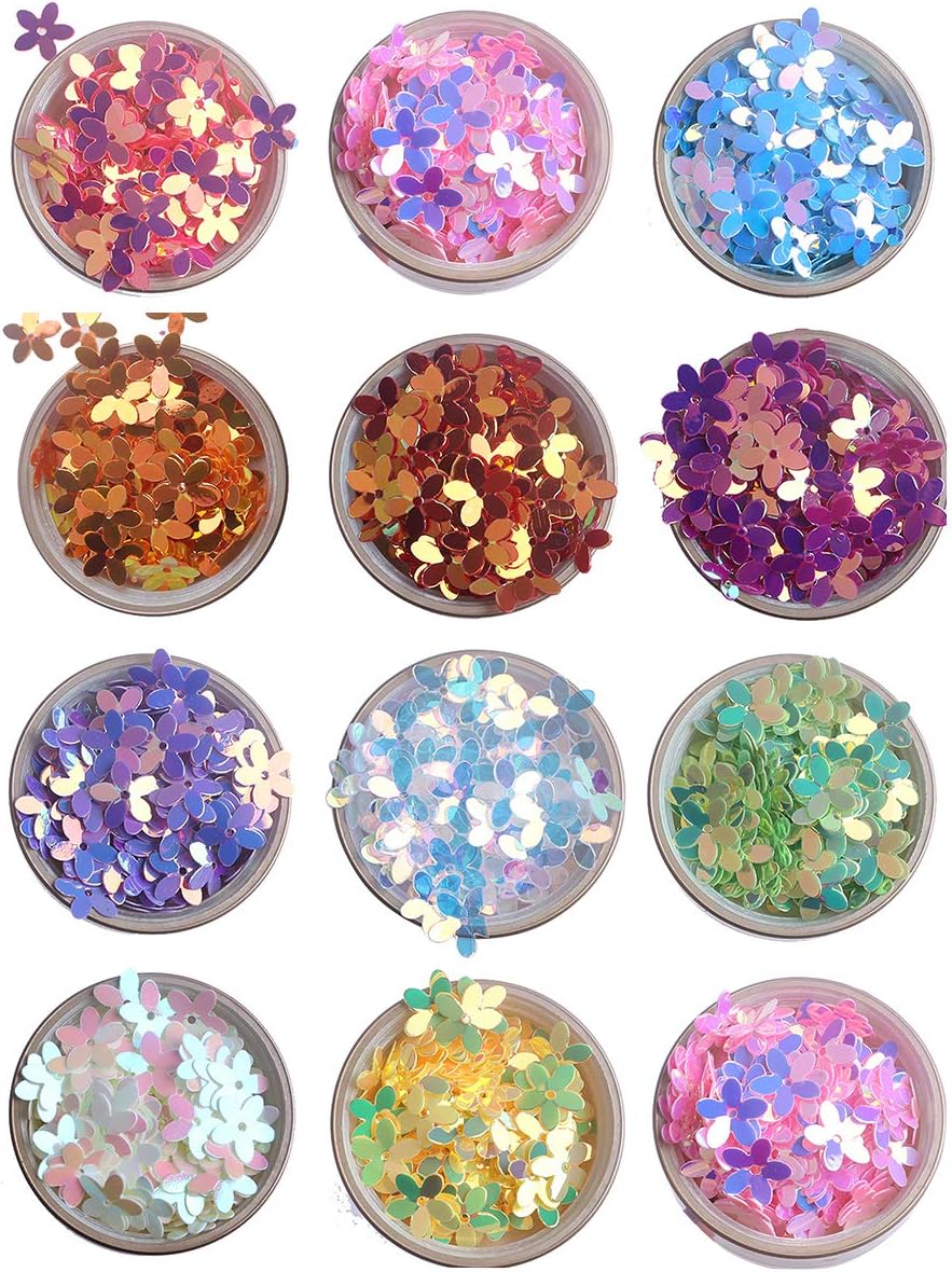 Craft Sequin Colorful Iris AB Gold Pink Purple White Yellow Green Flat Flower Loose Sequins Paillettes for Embroidery, Applique, Arts, Crafts and Embellishment (10mm 3D Flower Sequin)