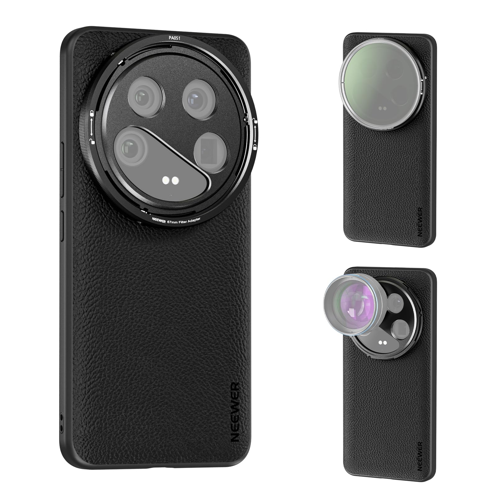 NEEWER 14 Ultra Case, Protective Heavy Duty Case with Wireless Charging, 17mm Lens Mounts & 67mm Filter Adapter, TPU + PC Faux Leather, Compatible with Xiaomi 14 Ultra, PA051 Black