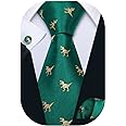 Barry.Wang Fun Animal Ties for Men Designer Handkerchief Cufflink WOVEN Casual Necktie Set Festival