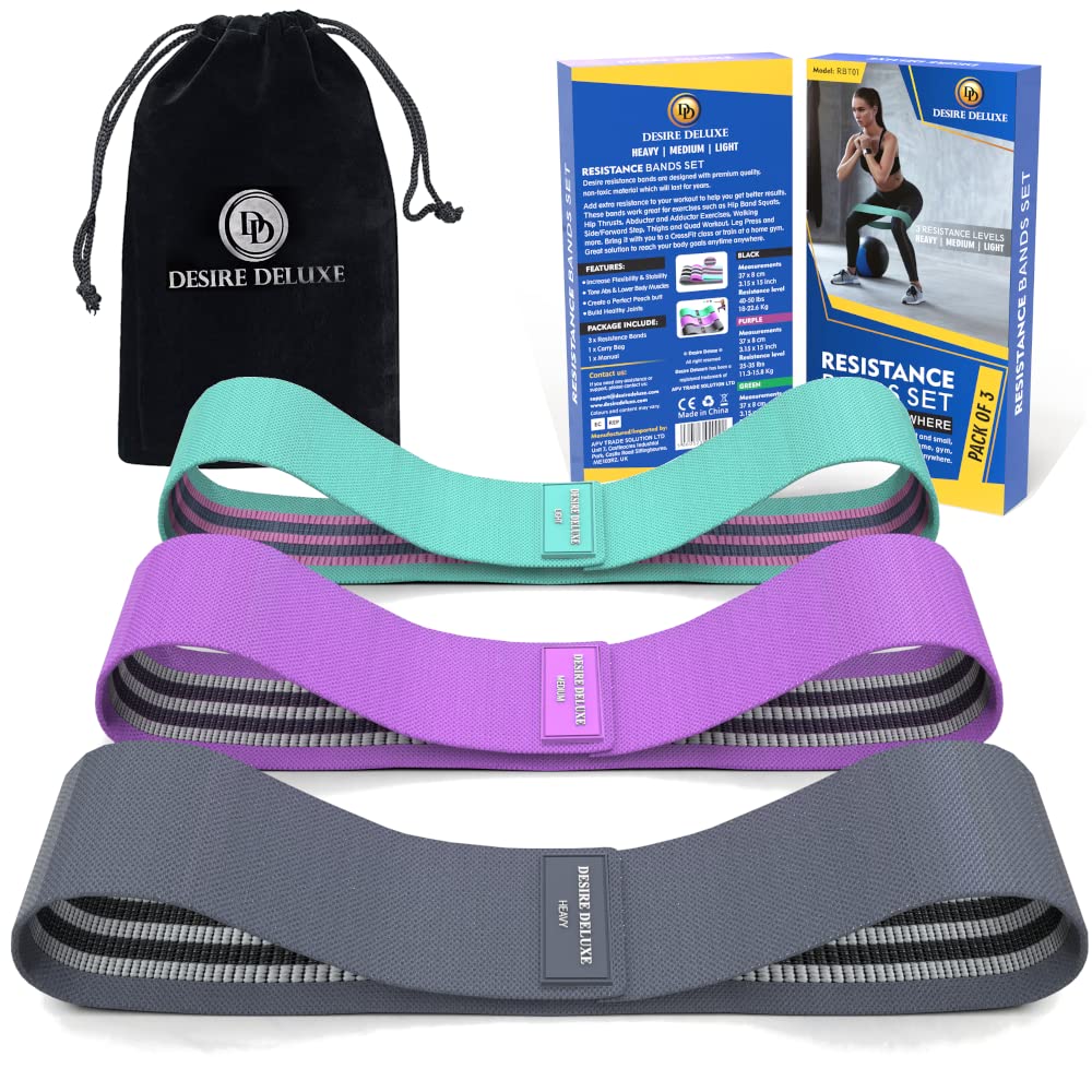 Photo 1 of Desire Deluxe Resistance Band Exercise Workout Equipment Bands Set for Working Out Physical Therapy - Men & Women Elastic Stretch Booty Gym Equipment Accessories - Home, Fitness, Pilates, Yoga Pack 3