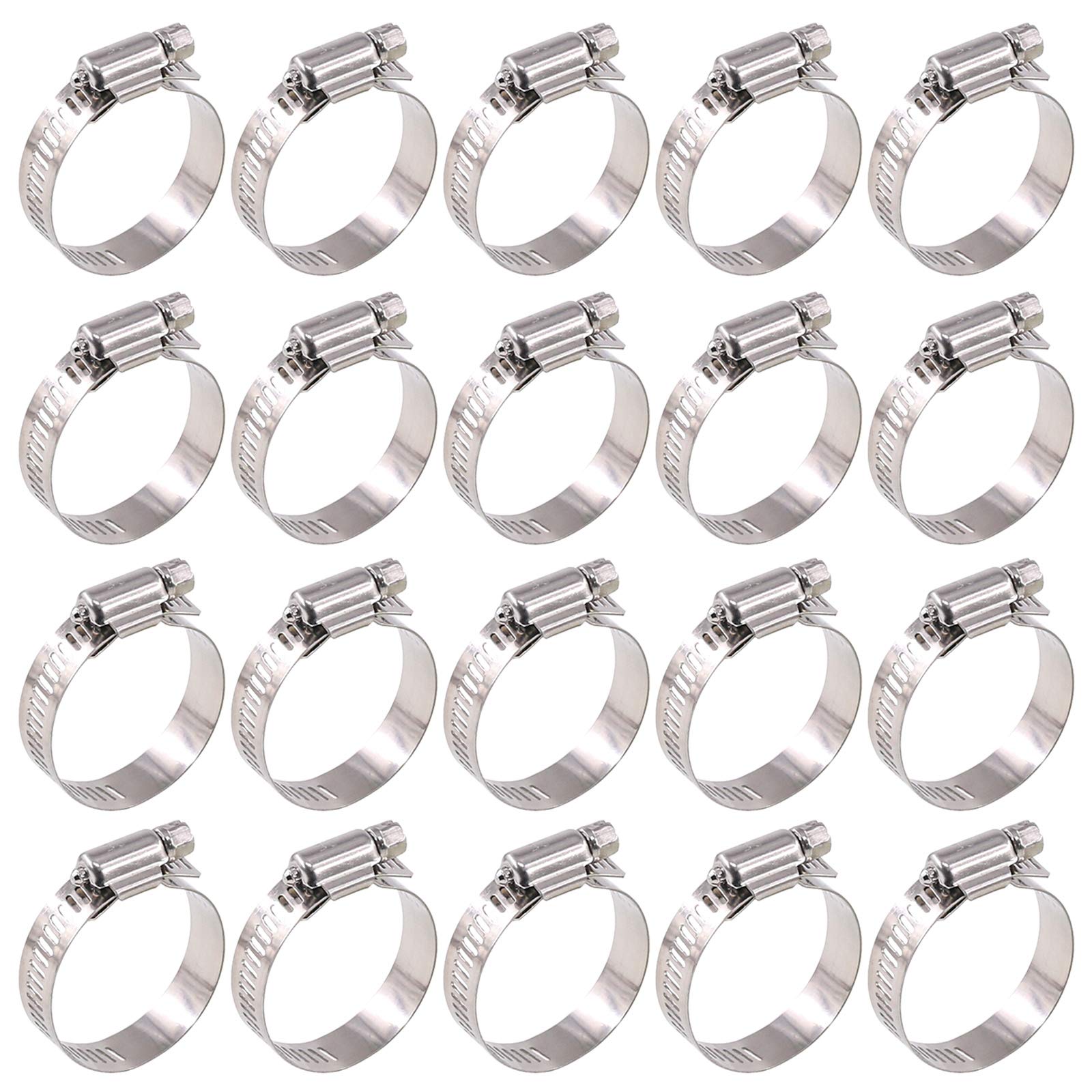 Glarks 20Pcs 304 Stainless Steel Adjustable 21-44MM Range Worm Gear Hose Clamps Assortment Kit, Fuel Line Clamp for Water Pipe, Plumbing, Automotive and Mechanical Application (21-44MM)
