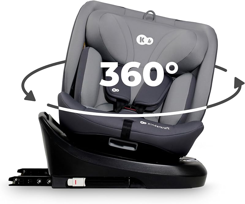 Kinderkraft I-GROW Cadeira auto para bebé e crianças, I-SIZE 40-150 cm, Isofix, Assento ajustável, Cadeira, RWF, FWF, Universal para cadeira auto, 360º, Grupo 0+/1/2/3, 0-36 kg, Cinzento