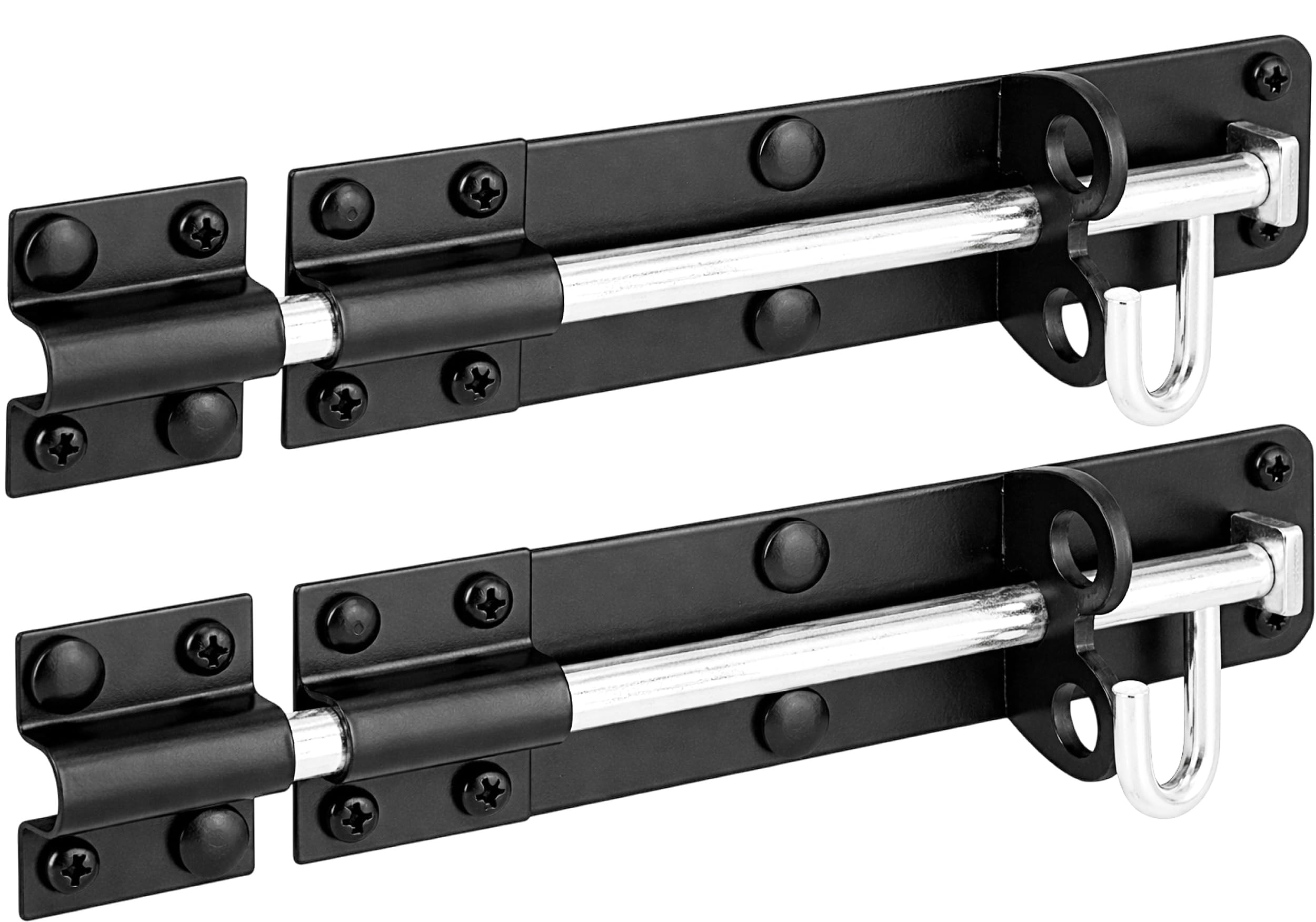 IRONTITE 2 Pack Black Brenton Bolt Gate Bolt 200mm (8"), Ideal Door Bolt Lock for Gates, Sheds, Barns etc. Heavy Duty Gate Lock Bolts. Garden Gate Bolts for Wooden Gates Including Fixings.