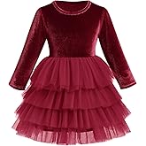 Kids Girls Fall Winter Long Sleeve Velvet Tiered Tulle Tutu Dress Wedding Flower Girl Dress