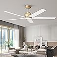 ocioc 52 inch Ceiling Fans with Lights and Remote Control Ultra Quiet DC Motor 3 Color Temperatures Modern Ceiling Fan for Bedroom Kitchen Indoor Covered Outdoor Gold