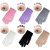 Adboros 6 Pairs Winter Gloves Kids Stretchy Warm Knitted Gloves Wool Fleece Lined Mittens for for Girls Boys Cold Weather 5-10 Years (Multicolor)