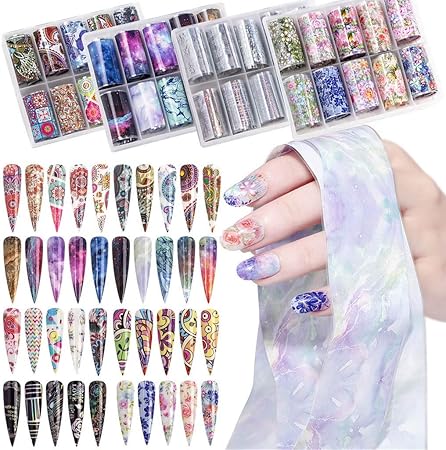 Amazon Wbinpise 10ロール ボックスネイルホイル星空スカイネイルアート 転写混合パターンステッカーホログラフィックフラワーネイルホイル星空紙 家庭用およびプロフェッショナル用に適しています A Wbinpise シール ステッカー 通販