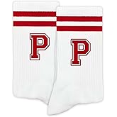 SSQBZU Striped Initial Socks with the Letter in Red,Gifts for Birthday,Christmas,etc.,Socks for Adult,Teens,Men&Women.