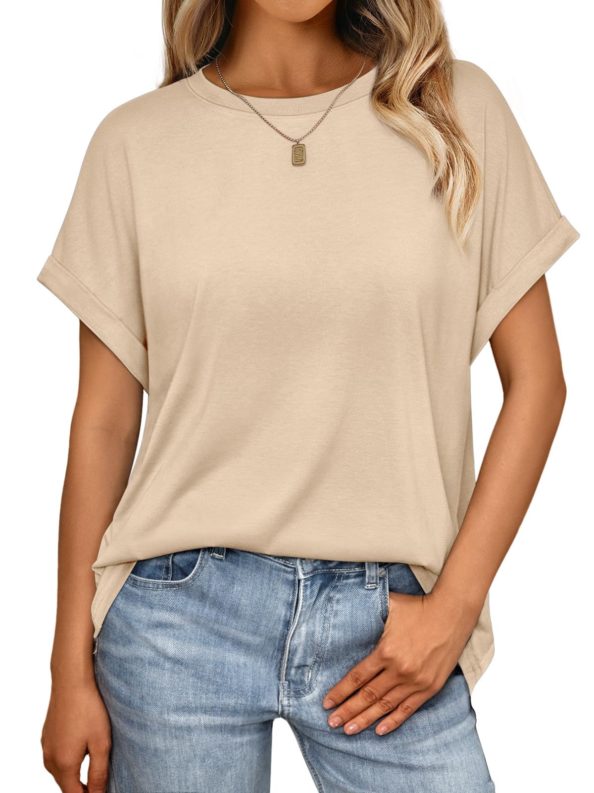 AUTOMET Womens Summer Tops Oversized Short Sleeve