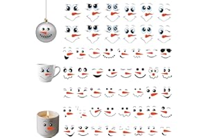 AICZMLU 52PCS Snowman Face Stickers for Crafts, Snowman Face Decals for Christmas Ball Ornaments, Cups, Mugs, Jars, Window Stickers, DIY Christmas Tree Ornaments Decorations Holiday Crafts