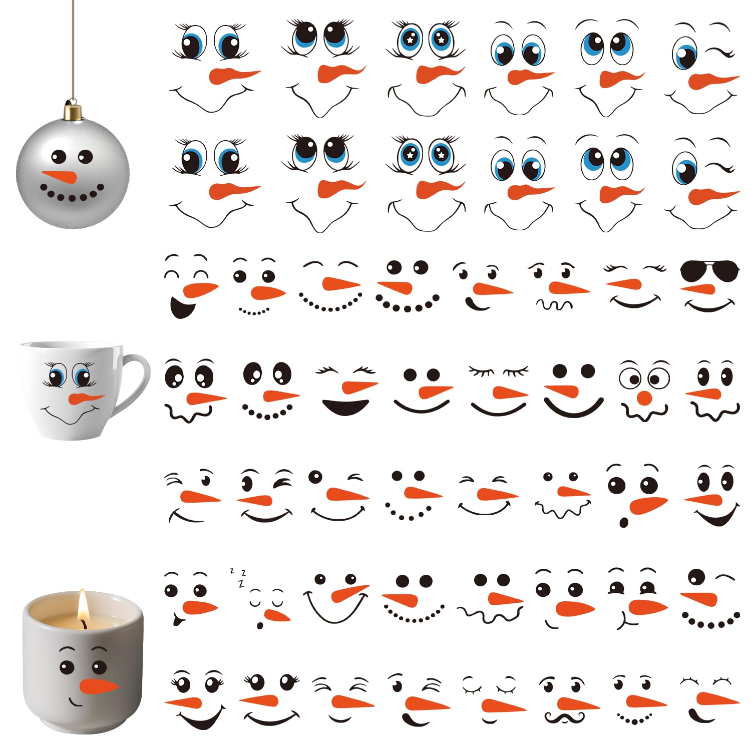 Photo 1 of 52PCS Snowman Face Stickers for Crafts, Snowman Face Decals for Christmas Ball Ornaments, Cups, Mugs, Jars, Window Stickers, DIY Christmas Tree Ornaments Decorations Holiday Crafts