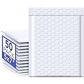 Fuxury Bubble Mailers 5x8.6" 50 Pack White Waterproof Padded Envelopes Usable Size 5x7" Self Seal Bubble Envelopes Padded Mailers Shipping Bags for Mailing Jewelry Makeup Small Business