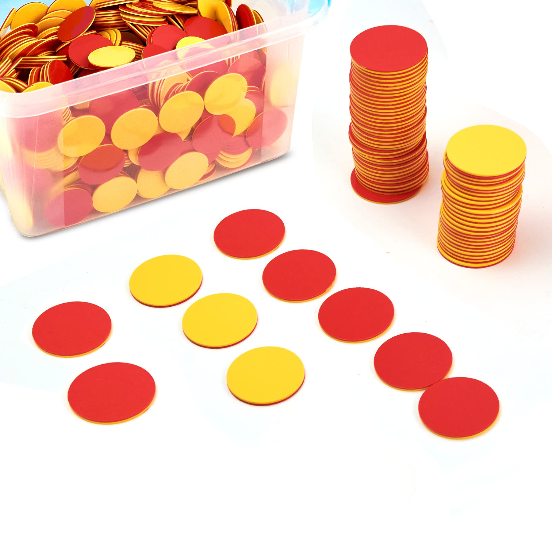 Plastic Two-Color Counter,Red/Yellow Two Side 1000 PCS,Counting Manipulatvies, Math Counters for Kids, Counting Chips