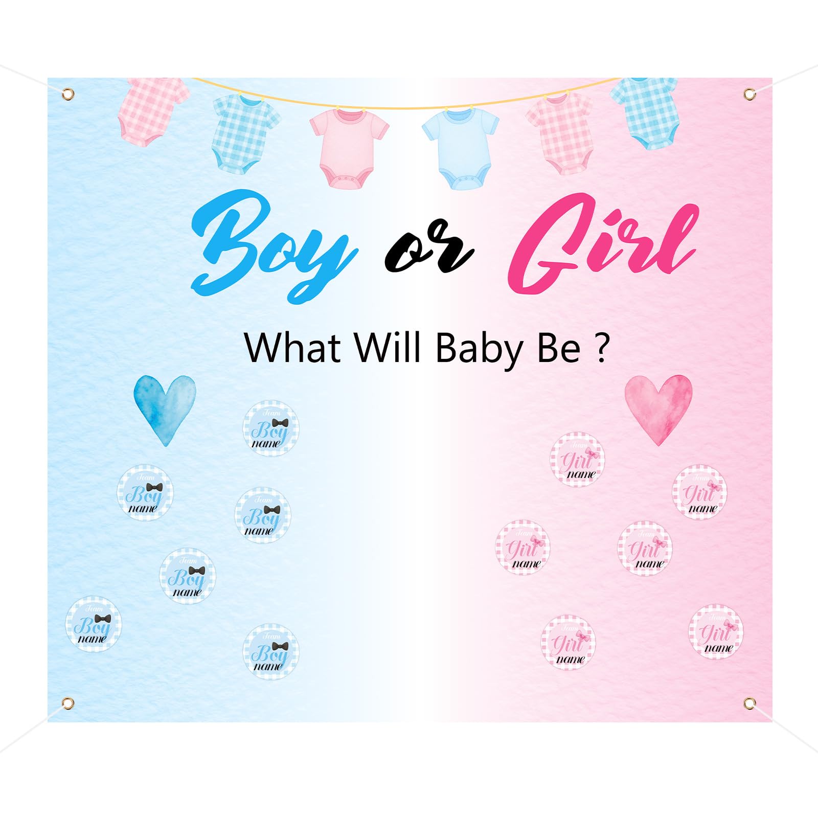 72pcs Team Boy & Team Girl Gender Reveal Stickers,Checkered Pattern Round Self-Adhesive Labels Blue Pink Banner Backdrop Decorations for Scrapbook Party Favors Games Invitation Baby Shower