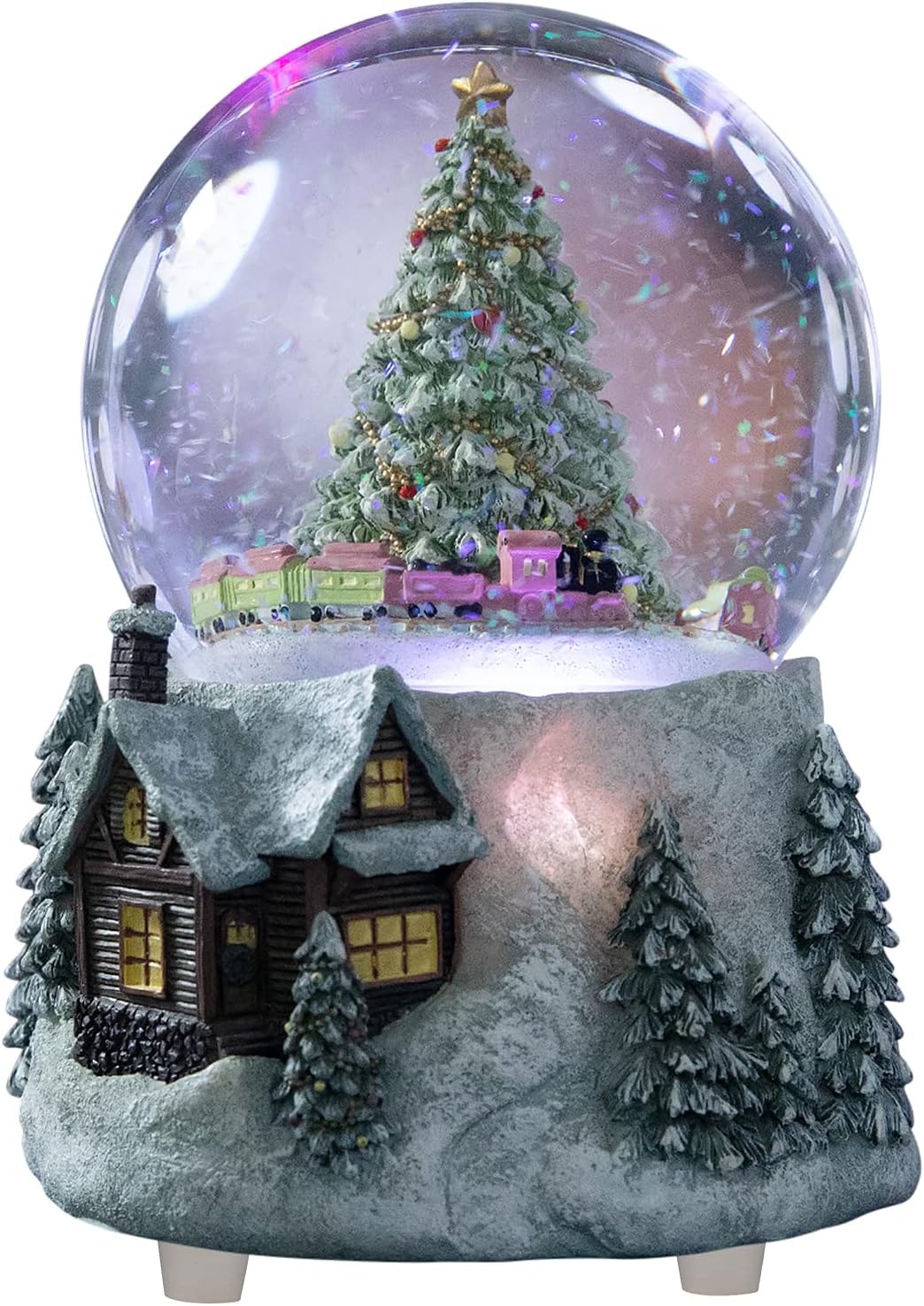 Snow Globes - Juniland Automatic Revolving Train Snow Globe with Color Changing Light Effect - 4 Inches Plays O Christmas Tree and Train MG-7282