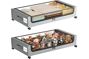 Under Bed Storage with Wheels, Closet Organizers Container Clear Top and Reinforced Handle Rolling, Underbed Storage Bins for