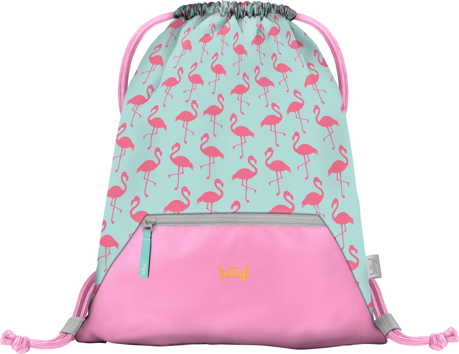Baagl Gym Bag for Girls - Waterproof Shoe Bag - School & Nursery Sports Bag, Flamingo, Girly, 17.72" H x 14.17" W x 0.39" D