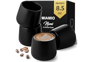MIAMIO - Ceramic Cup Set of 4 (250 ml) / Ceramic Cups Without Handles/Coffee Mugs, Coffee Cups, Cappuccino Cups (Black)
