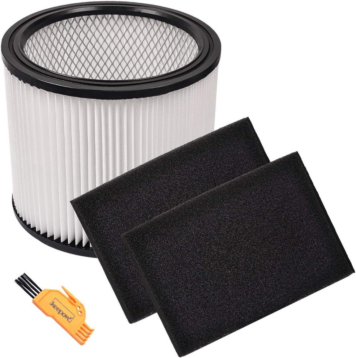 KEEPOW 1 Cartridge Filter and 2 Foam Sleeve Replacement for ShopVac 5 Gallon, Up Wet/Dry Vacuum