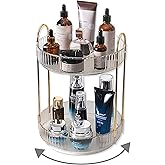 Asayuee 360 Rotating Makeup Organizer,2 Tier Large Capacity Make Up Organizers and Storage,Skincare Perfume Vanity Organizers,Bathroom Cosmetics Storage Organizer Countertop(Clear-2 Tier)