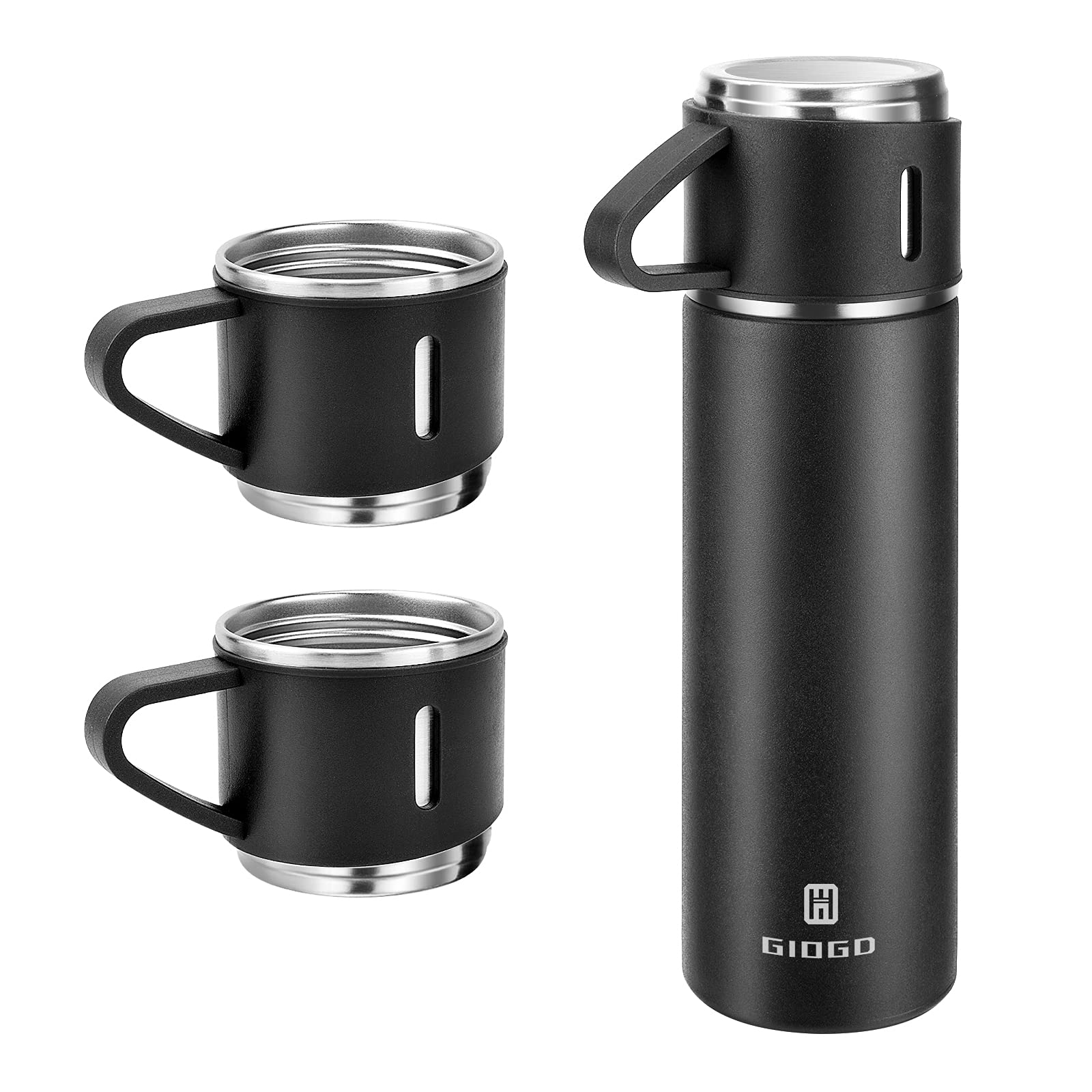 Vacuum Insulated Flask 500ml/16.9oz Stainless Steel Thermo Bottle with Cup for Coffee Water Hot and Cold Drink Flasks.(Black,Set)