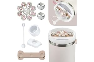 MOVOLIVI Stanley Cup Accessories Set, 1 Straw Cover and 2 Spill Stoppers, Silicone Base with Bling Lid Decoration for Stanley Cup 40 oz H2.0 Tumbler Gift for Women Girls (Flower)