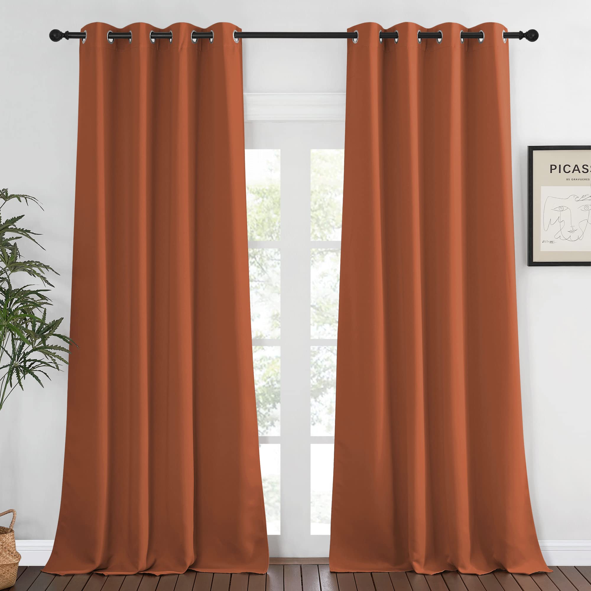 Photo 1 of NICETOWN Blackout Burnt Orange Curtain for Living Room - Grommet Top Thermal Insulated Window Treatment Energy Saving Sound Reducing Drape for Bedroom (Burnt Orange, 1 Panel, W52 x L95)