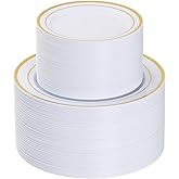 Goodluck 200PCS Gold Plastic Plates, Heavy Duty Disposable Gold Plates with 100 10.25 inch Dinner Plates and 100 7.5 inch Dessert Plates for Party, Holiday, Wedding, Thanksgiving