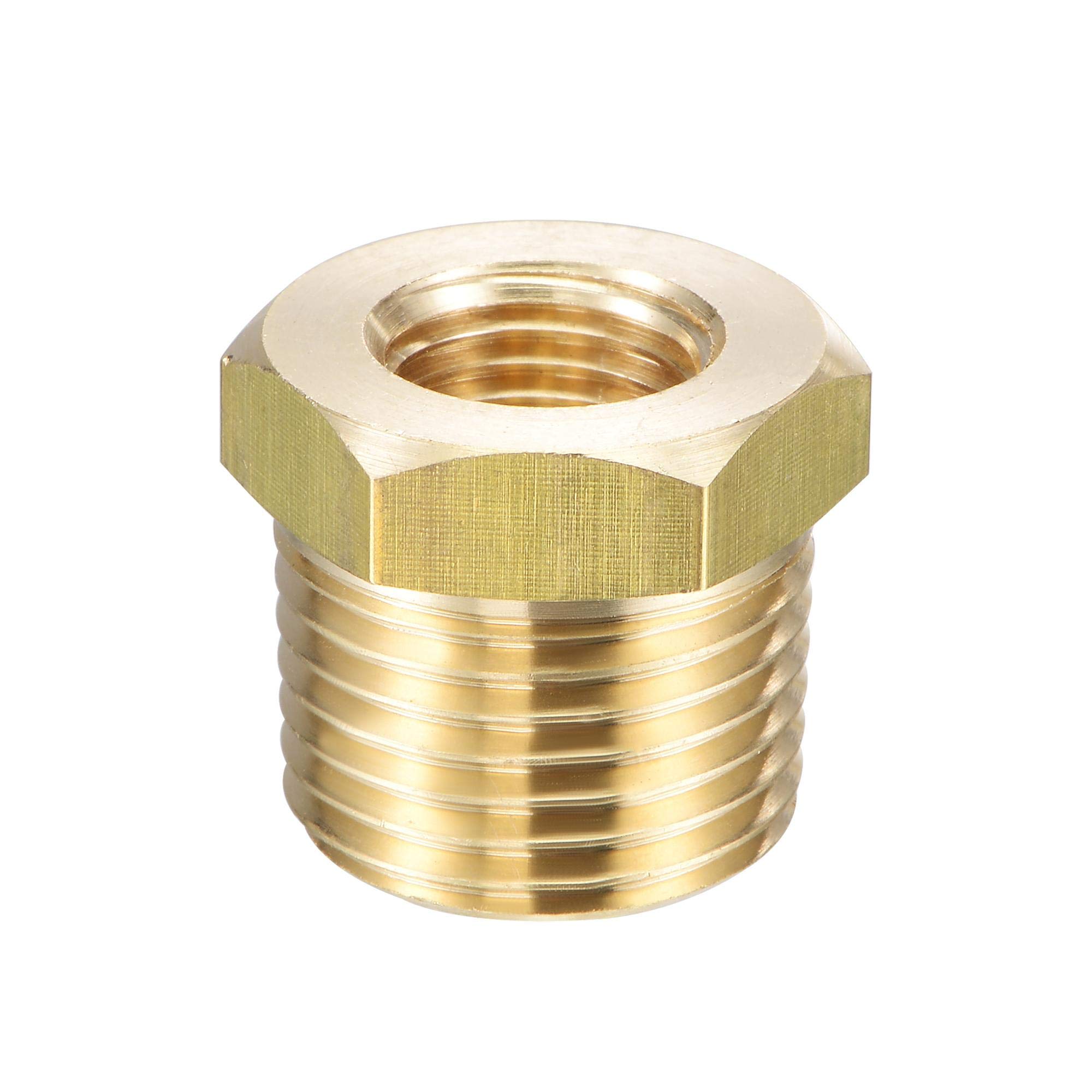 sourcing map Brass Pipe Fitting Reducer Adapter 1/2" NPT Male x 1/4" NPT Female for Water Oil Air Pressure Gauge Temp Sensor