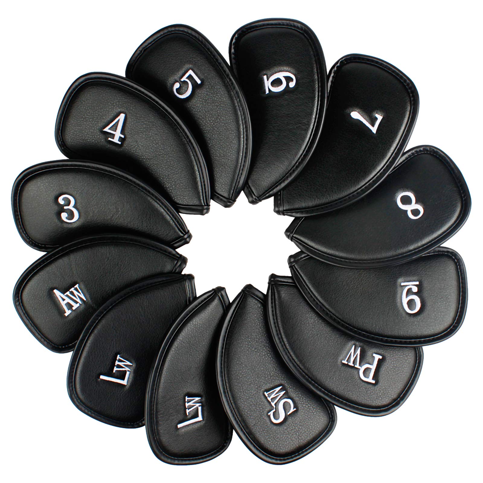 Andux 12pcs Synthetic Leather Golf Iron Club Head Covers with Number on both Sides MT/PU Black