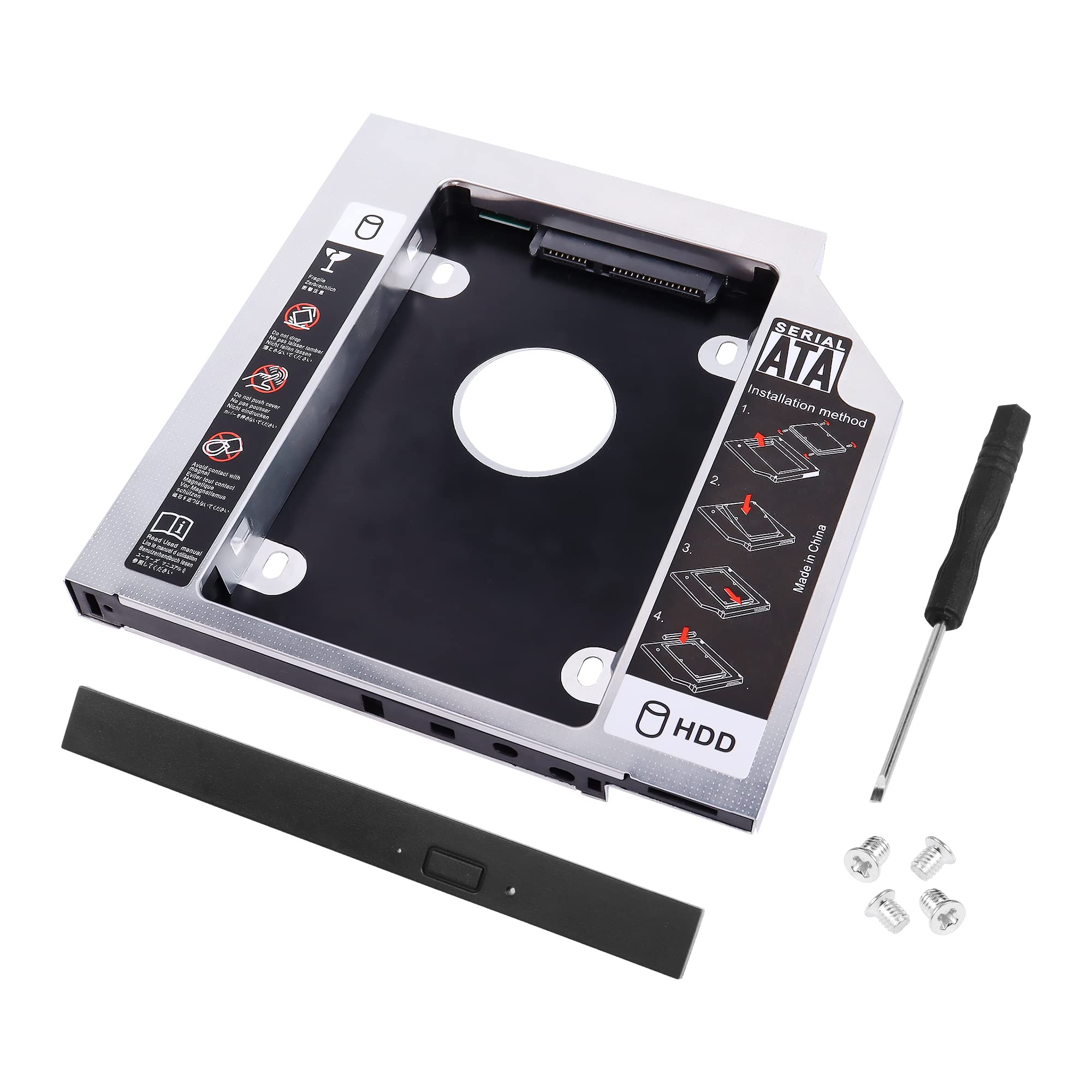 YAODHAOD 12.7MM SSD Caddy，3.5'' 2.5'' Universal Sata Optical Adapter,SATA 2nd SSD HDD Hard Drive Tray Enclosures Compatible with DELL HP Lenovo ThinkPad ACER ASUS Sony Laptop (12.7mm, aluminium)