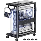Adjustable Computer Tower Stand - 23.03"-28.3"H PC Holder Cart | 10-Level Height-Adjustable Fits Under Desk, 4 Swivel Casters 2 Lockable, 4 Leveling Feet, Sturdy for Home Office Gaming