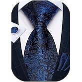 DiBanGu Mens Paisley Tie Sets Silk Jacquard Woven Floral Necktie and Pocket Square Cufflinks Wedding Business Party