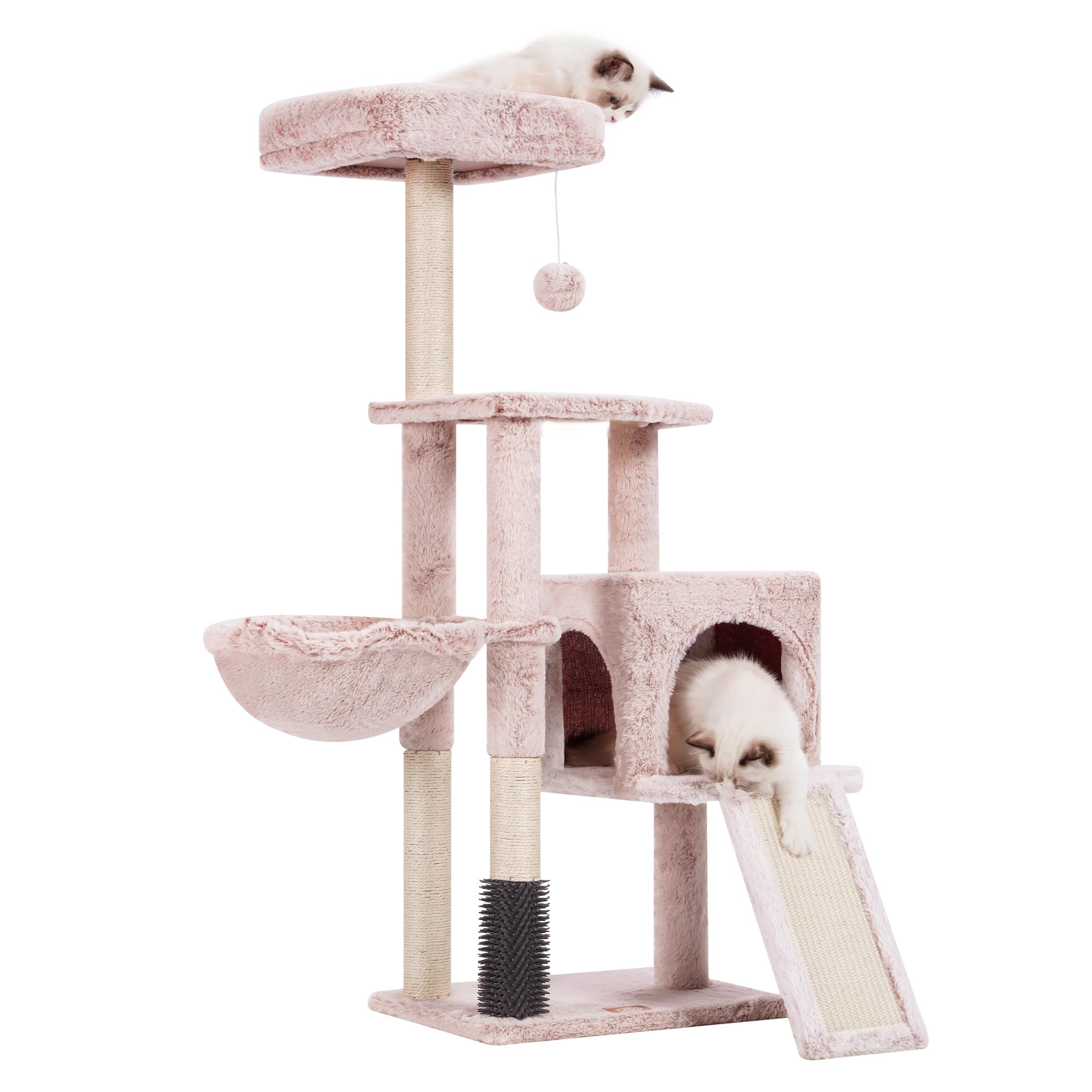 Photo 1 of Heybly Cat Tree with Cat Self Groomer Brush, Cat Tower Condo for Indoor Cats with Padded Plush Perch, Cat House with Basket Scratching Board Post, Muchroom HCT005SMU