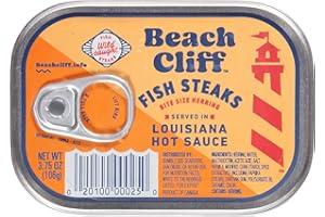 Beach Cliff Wild Caught Herring Fish Steaks in Louisiana Hot Sauce, 3.75 oz Can - 15g Protein per Serving
