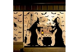 TIFESON Halloween Decorations Window Clings Decor - Large Witches with Cauldron Bats Spider Black Cat Silhouette Halloween Window Stickers Decals for Home Indoor Outdoor Office Party Supplies