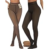 Buauty 2 Pairs Women Fleece Lined Tights Fake Translucent Thermal Leggings High Waist Thick Warm Pantyhose for Winter