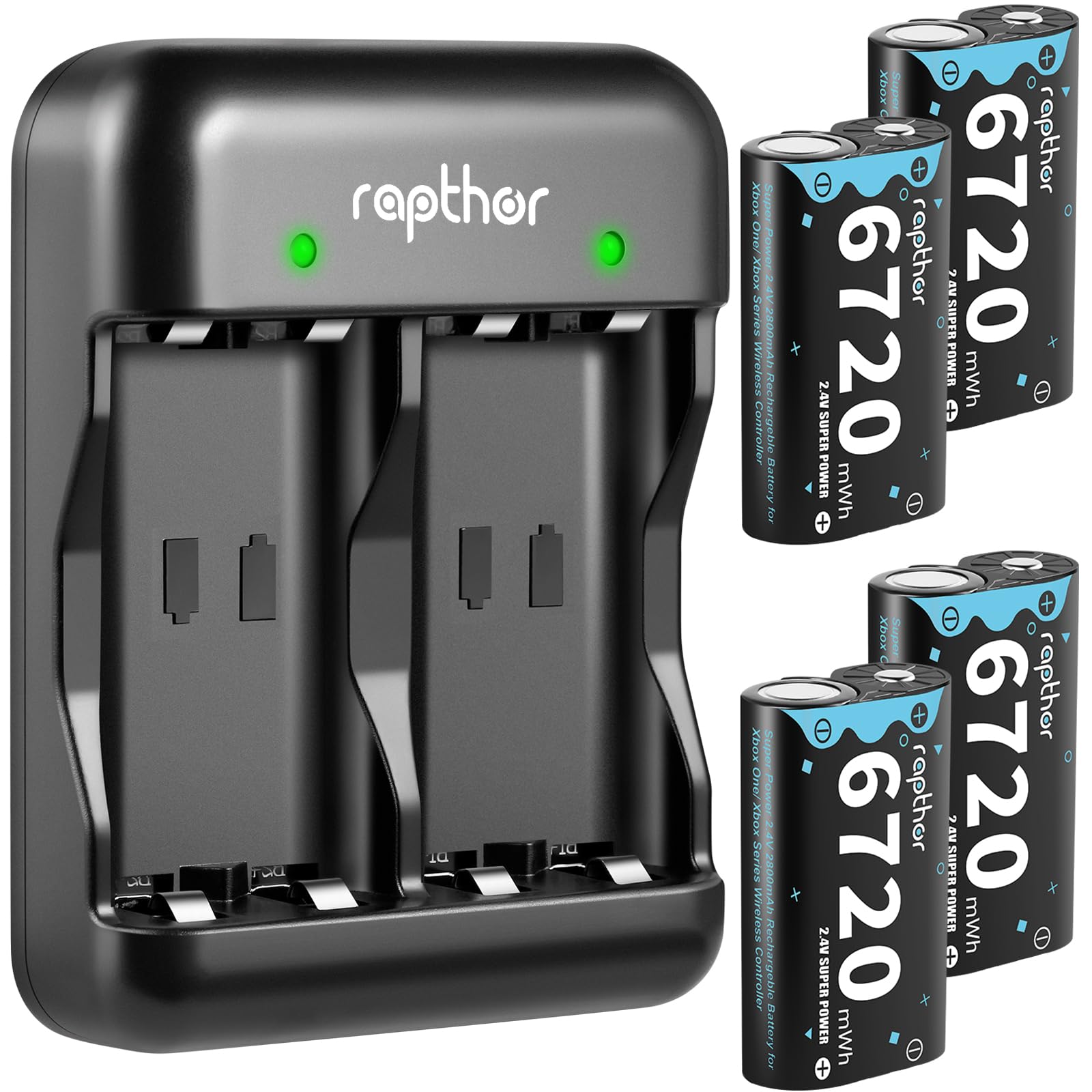 rapthor 4X 6720mWh Rechargeable Controller Battery Pack for Xbox Series with Fast Charger Station Compatible with Xbox One/One X/S/Elite/Series X/S Accessories (4 Battery Packs +1 Charger