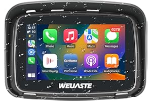 WEUASTE Portable Apple Car Play Screen for Motorcycle, Wireless Apple CarPlay & Android Auto for Motorbike, Motorcycle Carplay GPS Navigation, 5" Waterproof Touch Screen, Dual Bluetooth, Support Siri
