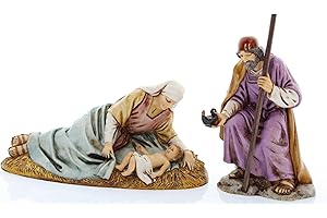 Moranduzzo Nativity 3 Figures and Reclining Mary for Nativity Scene of 5 Inch Scale 1:15-Unbreakable Figures-18th Century Style, Hand-finished Painting,Official Product,Made in Italy,Sculptor M. Landi
