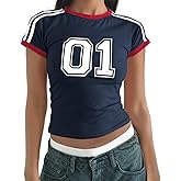 Kelxjia Graphic Baby Tee Y2k Jersey Shirt Crop Tops for Women Cute Vintage T Shirts 2000s Aesthetic Clothes Number Shirts